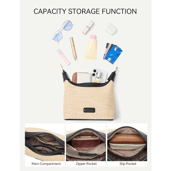 Women Straw Crossbody Bag Raffia Clutch Shoulder Handbag Summer Beach Black - Picture 4 of 6